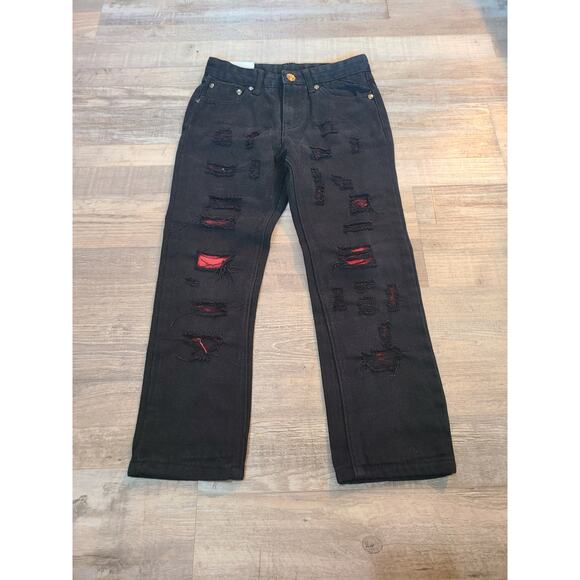 Encrypted size 7 boys distressed with red lining jeans - Picture 1 of 7